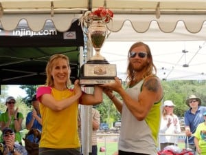 Pam Smith - 2013 Western States 100 - with Timothy Olson trophy
