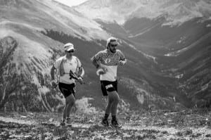 Nick Clark and his pacer running over Hope Pass