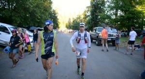 Game face on for Andre Blumberg (with crew Kevin Chan) at Western States 100 Michigan Bluff after a very hot day