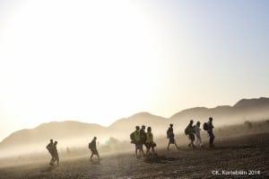 2014 Marathon des Sables - runners and wind-blown sand