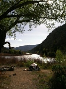 Campsite along a river