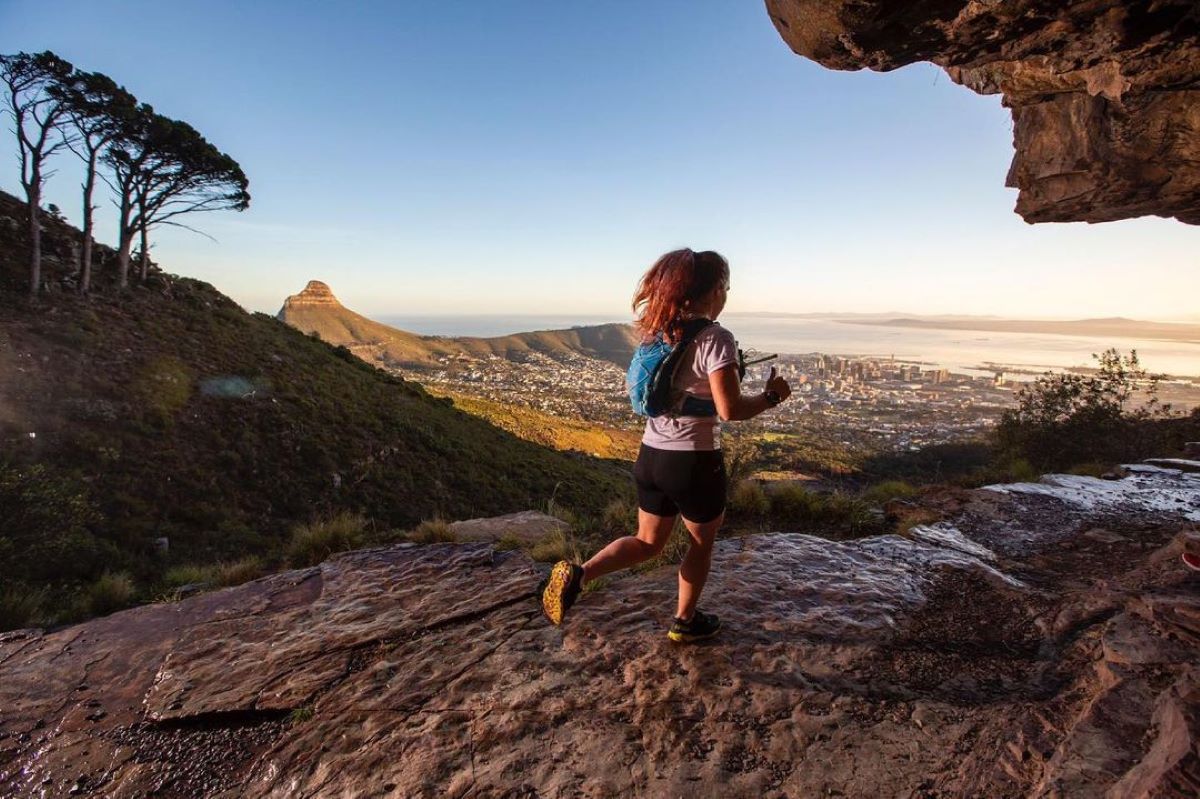 Becky Leighton training on trails around Table Mountain.