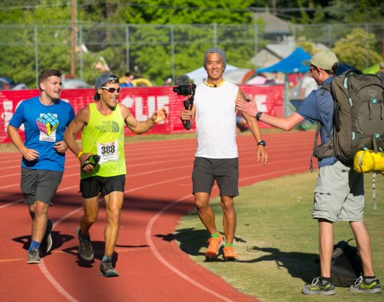 Billy Yang filming Dean Karnazes at the 2018 Western States 100
