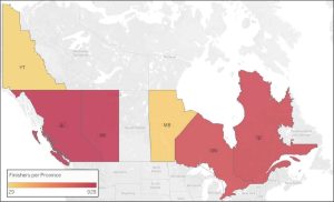 heat map showing distribution of ultra finishers in Canada.