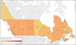Heat map showing Canada.