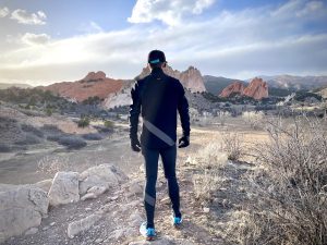 Tracksmith NDO Jacket - Tracksmith NDO Tights - Tracksmith NDO 2-in-1 Mittens - back view