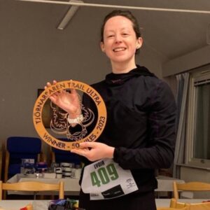 The author with her trophy for first place.