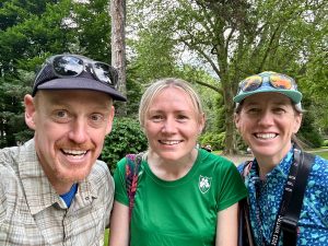 Team iRunFar - Bryon Powell, Sarah Brady, and Meghan Hicks - at the 2023 World Mountain and Trail Running Championships. Photo: iRunFar/Bryon Powell