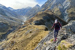 Best Running Tights for Women - on a ridge wearing the REI Co-op Swiftland 78 Running Tights - Womens