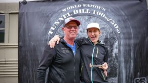Courtney Olsen - 2024 Tunnel Hill 50 Mile - with race director Steve Durbin - feature