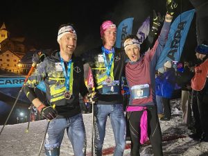 2025 SkySnow European Championships Vertical race - mens podium - Daniel Thedy - Tadei Pivk - Luka Kovacic