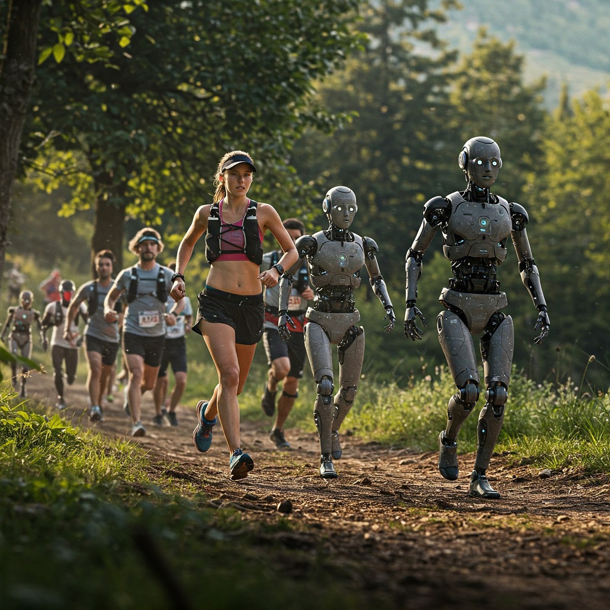 humans versus humanoid robots - trail race
