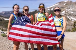 Team USA for the 2025 World Mountain Running Championships Uphill Race - Anna Gibson - Sydney Petersen - Hillary Allen - Jessica Brazeau