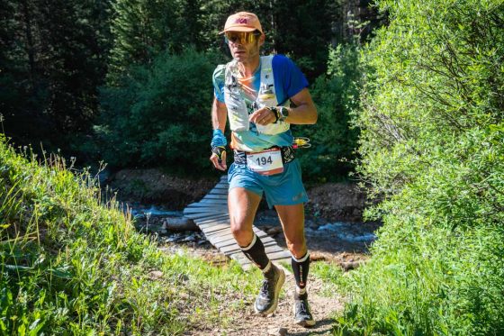 Ludovic Pommeret wearing Hoka Rocket X prototype at 2024 Hardrock 100