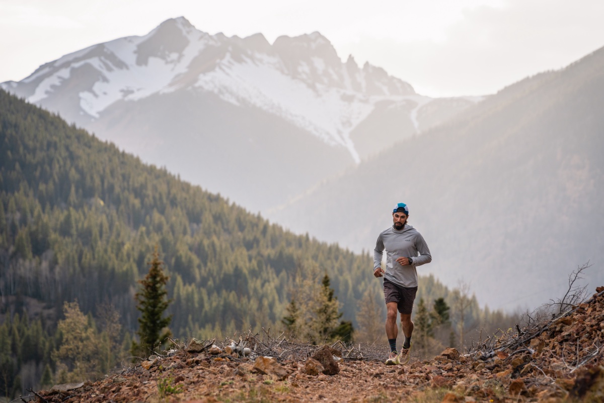 Running at sunset in the mountains