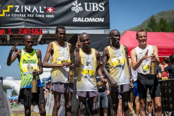 Philemon Kiriago (Kenya) - 2:28:45 Patrick Kipngeno (Kenya) - 2:29:08 Michael Selelo Saoli (Kenya) - 2:29:14 Adrien Briffod (Switzerland) - 2:32:06 Paul Machoka