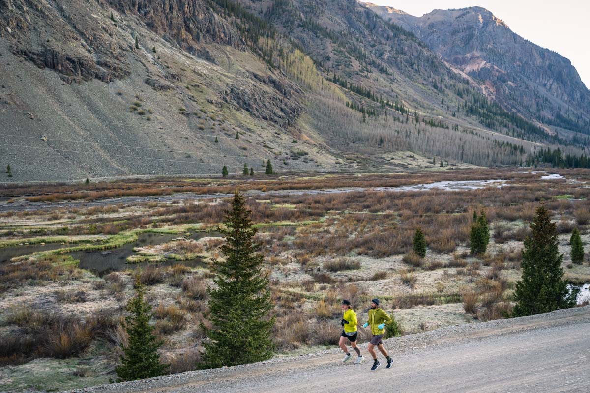 Runners on mountain road