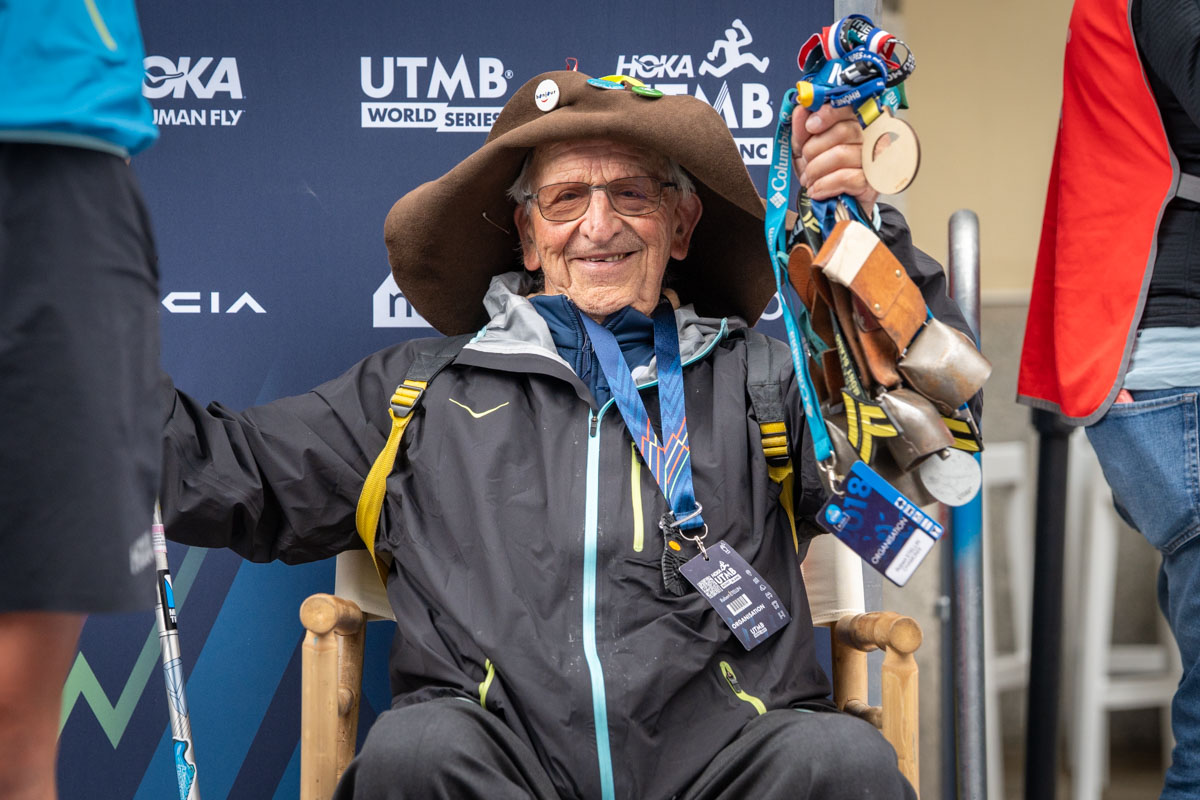 Cowbell man at 2025 UTMB startline
