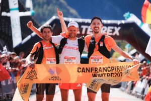 2025 Trail World Championships Short Trail mens podium - Frederic Tranchand - Manuel Merillas - Andreu Blanes