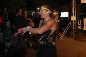 Caitriona Jennings - 2025 Tunnel Hill 100 Mile - women's 100 mile world record - checking watch