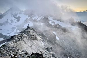 CJ Carter in snowy mountains
