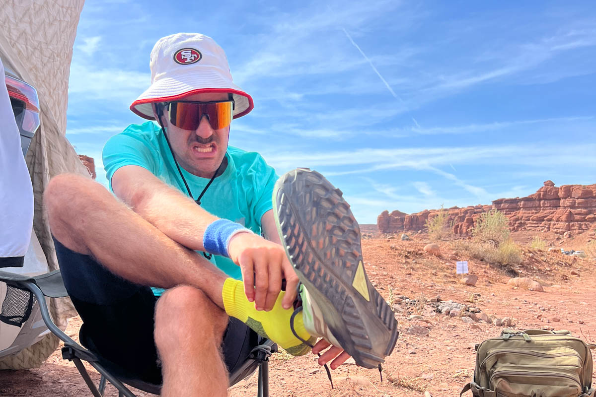 Patrick Yalon - changing shoes at 2024 Moab 240
