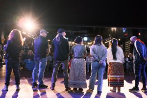 The Cutoff film - back view of cast