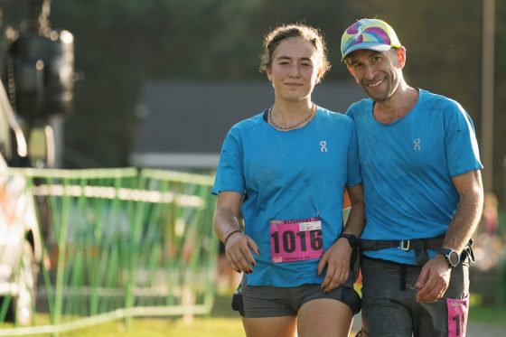 Justin Neuman and daughter during Vermont 50 Mile