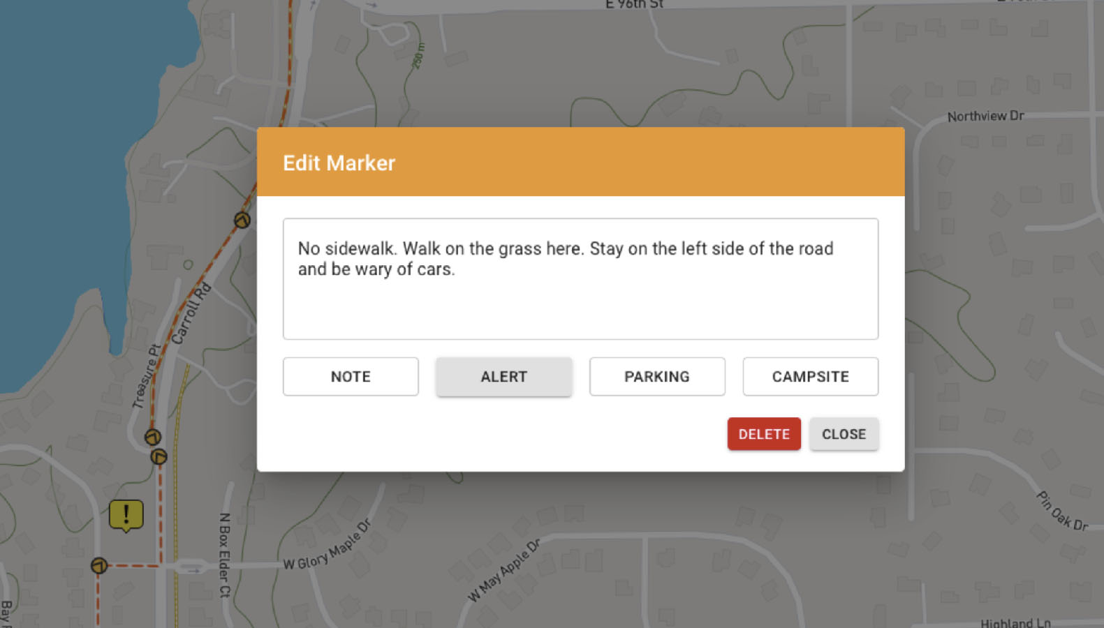 null Markers for parking and campsites