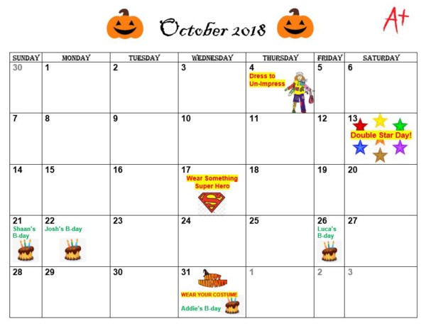 October Calendar of Events | Mathnasium