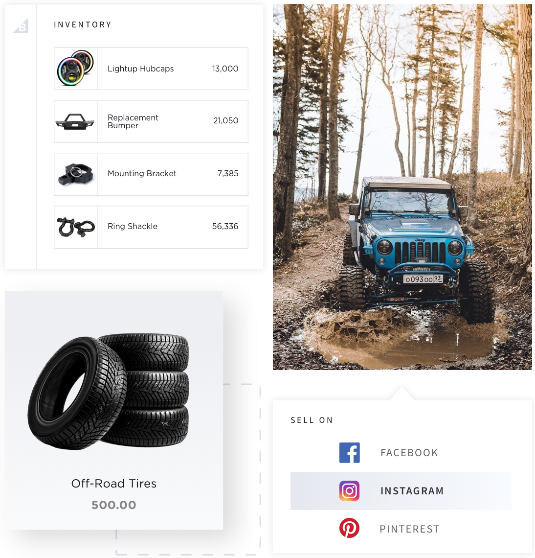 collage inventory multi channel product tires facebook instagram pinterest