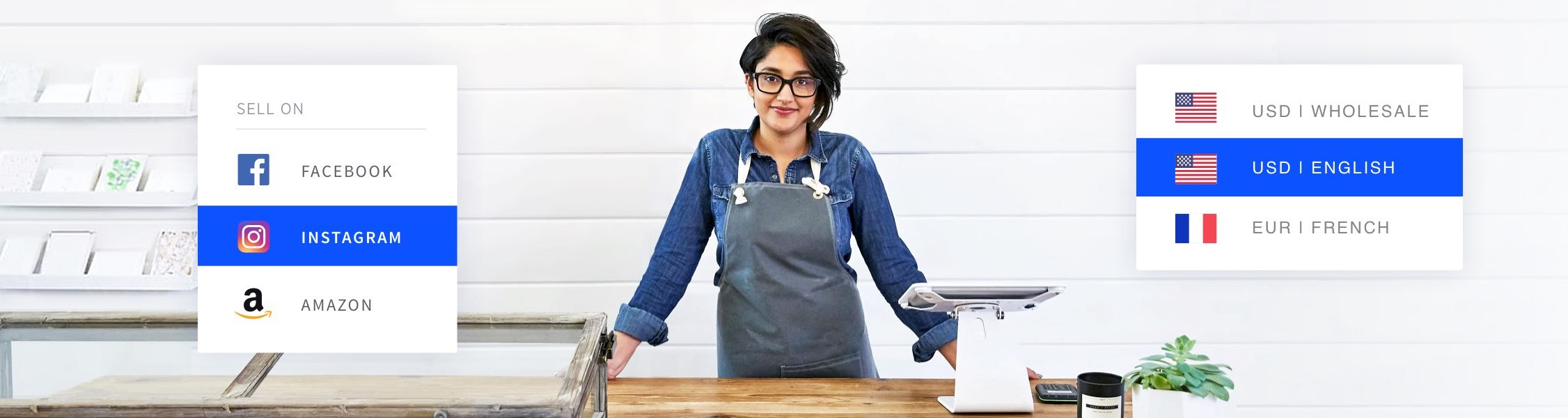 collage multi channel multi store person facebook instagram amazon