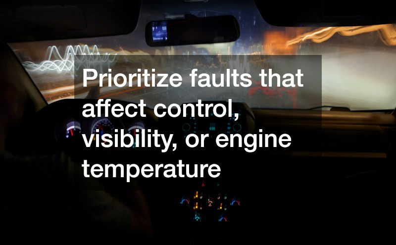 Prioritize faults that affect control, visibility, or engine temperature