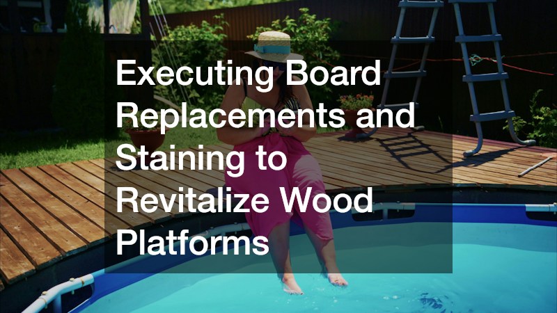 Executing Board Replacements and Staining to Revitalize Wood Platforms