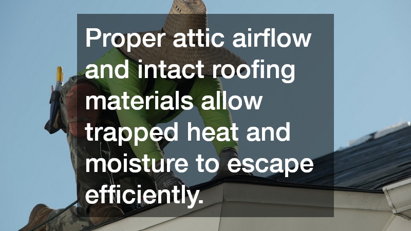 Proper attic airflow and intact roofing materials allow trapped heat and moisture to escape efficiently.