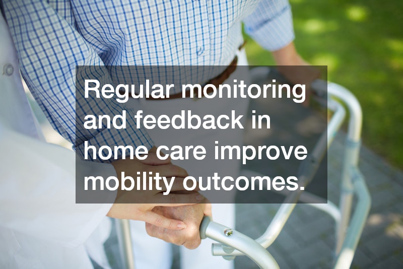 Regular monitoring and feedback in home care improve mobility outcomes.