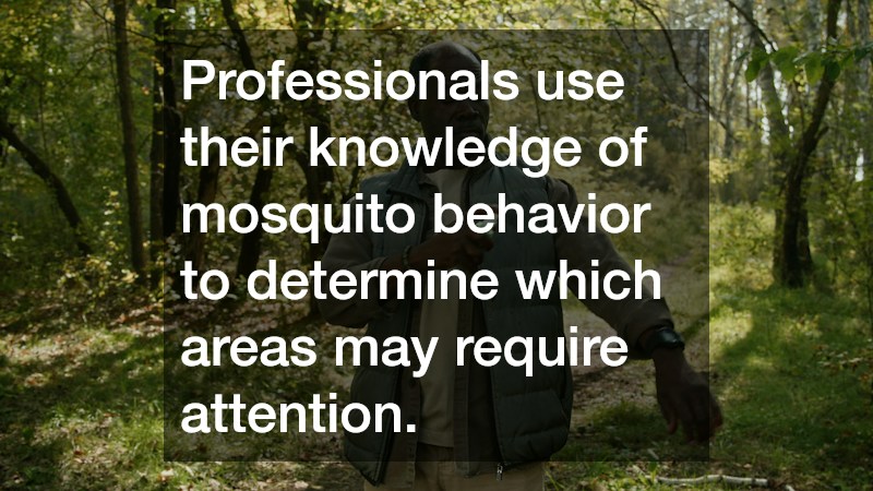 Professionals use their knowledge of mosquito behavior to determine which areas may require attention.