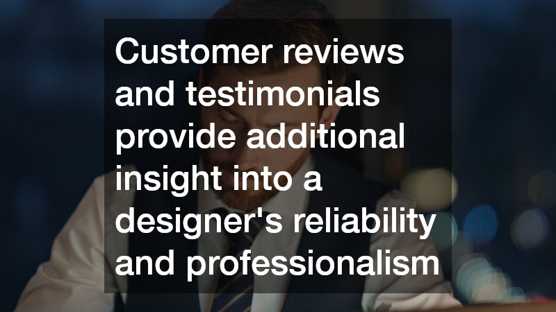 Customer reviews and testimonials provide additional insight into a designer