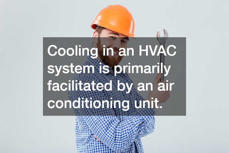 Cooling in an HVAC system is primarily facilitated by an air conditioning unit.