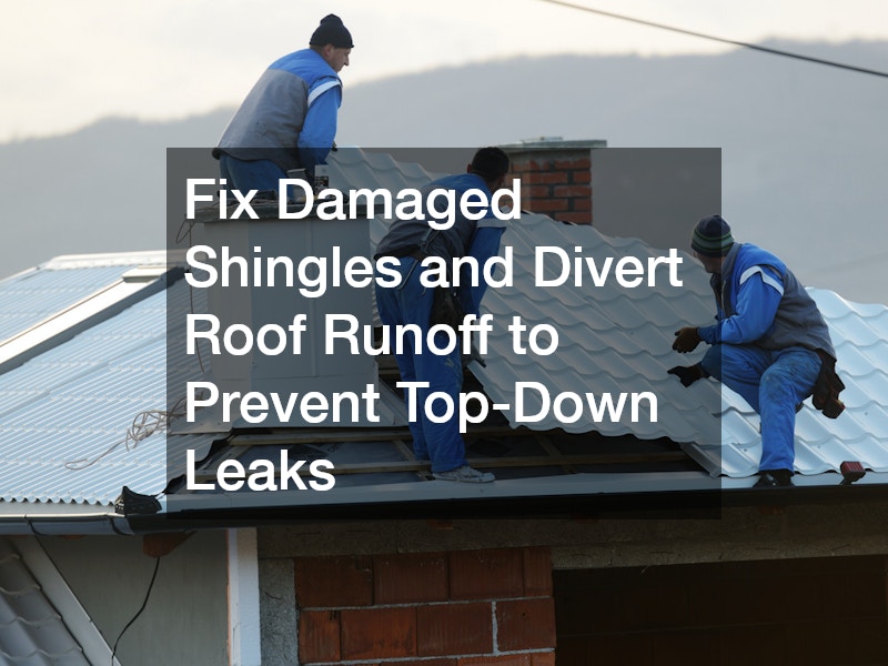 Fix Damaged Shingles and Divert Roof Runoff to Prevent Top-Down Leaks