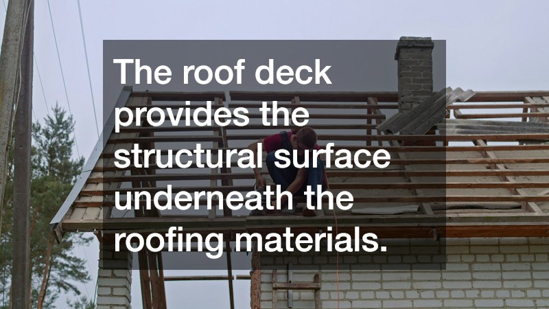 The roof deck provides the structural surface underneath the roofing materials.
