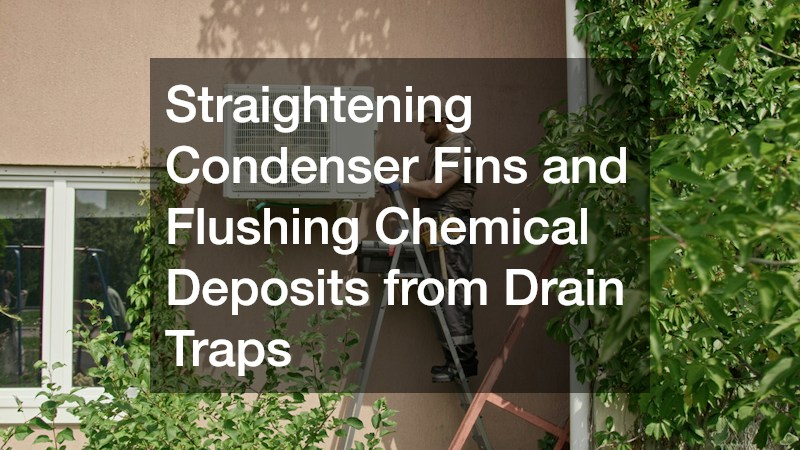 Straightening Condenser Fins and Flushing Chemical Deposits from Drain Traps