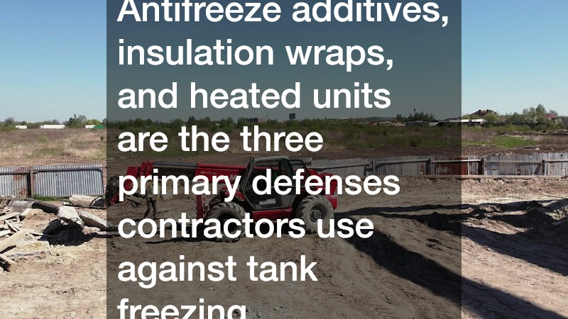 Antifreeze additives, insulation wraps, and heated units are the three primary defenses contractors use against tank freezing