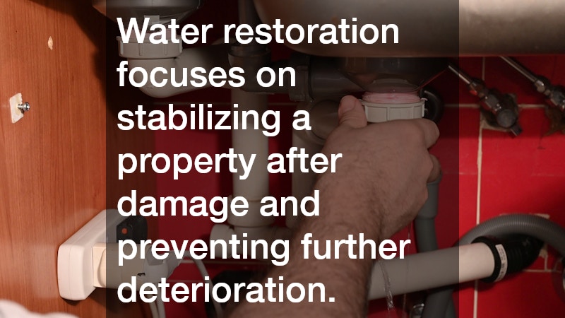 Water restoration focuses on stabilizing a property after damage and preventing further deterioration.