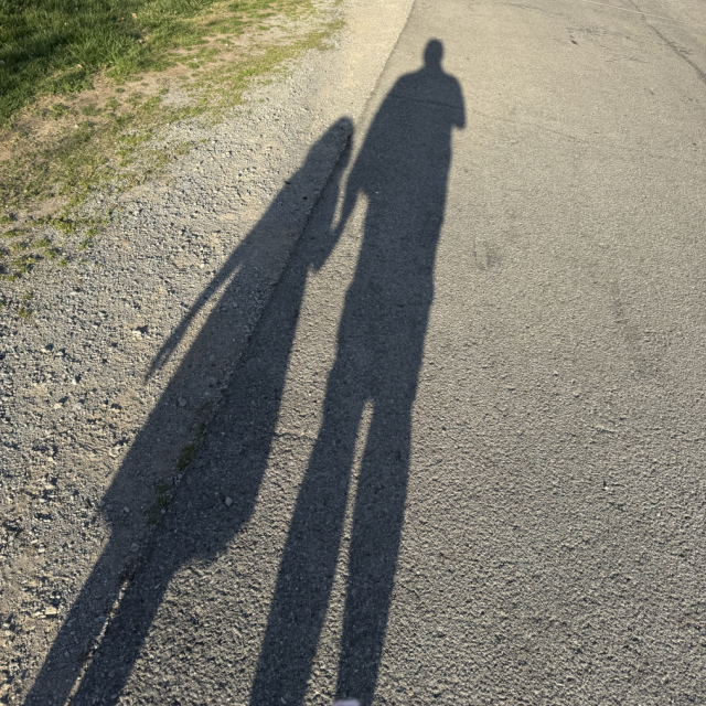 Shadows of a dad and his daughter.