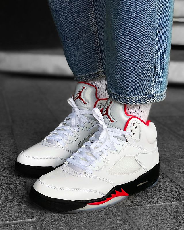 fire red 5s on feet