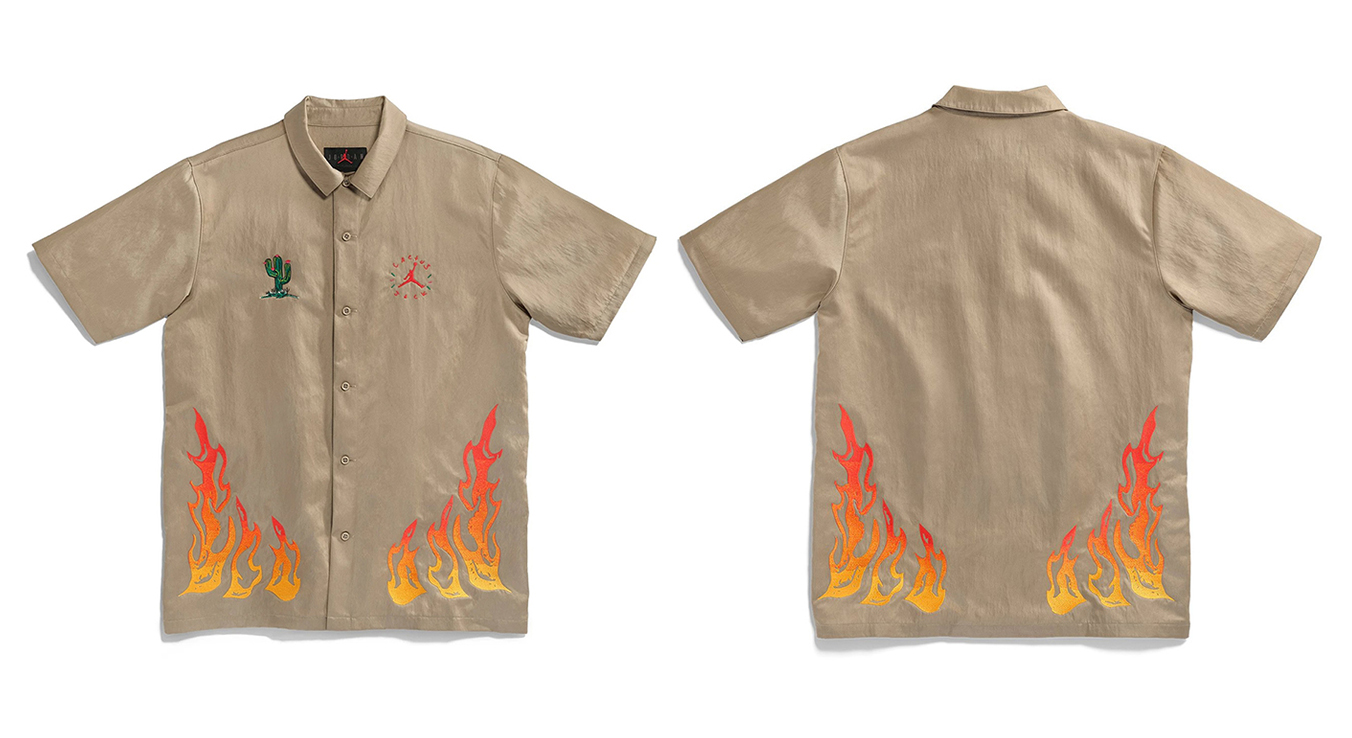 travis scott cactus jack x jordan button down shirt khaki