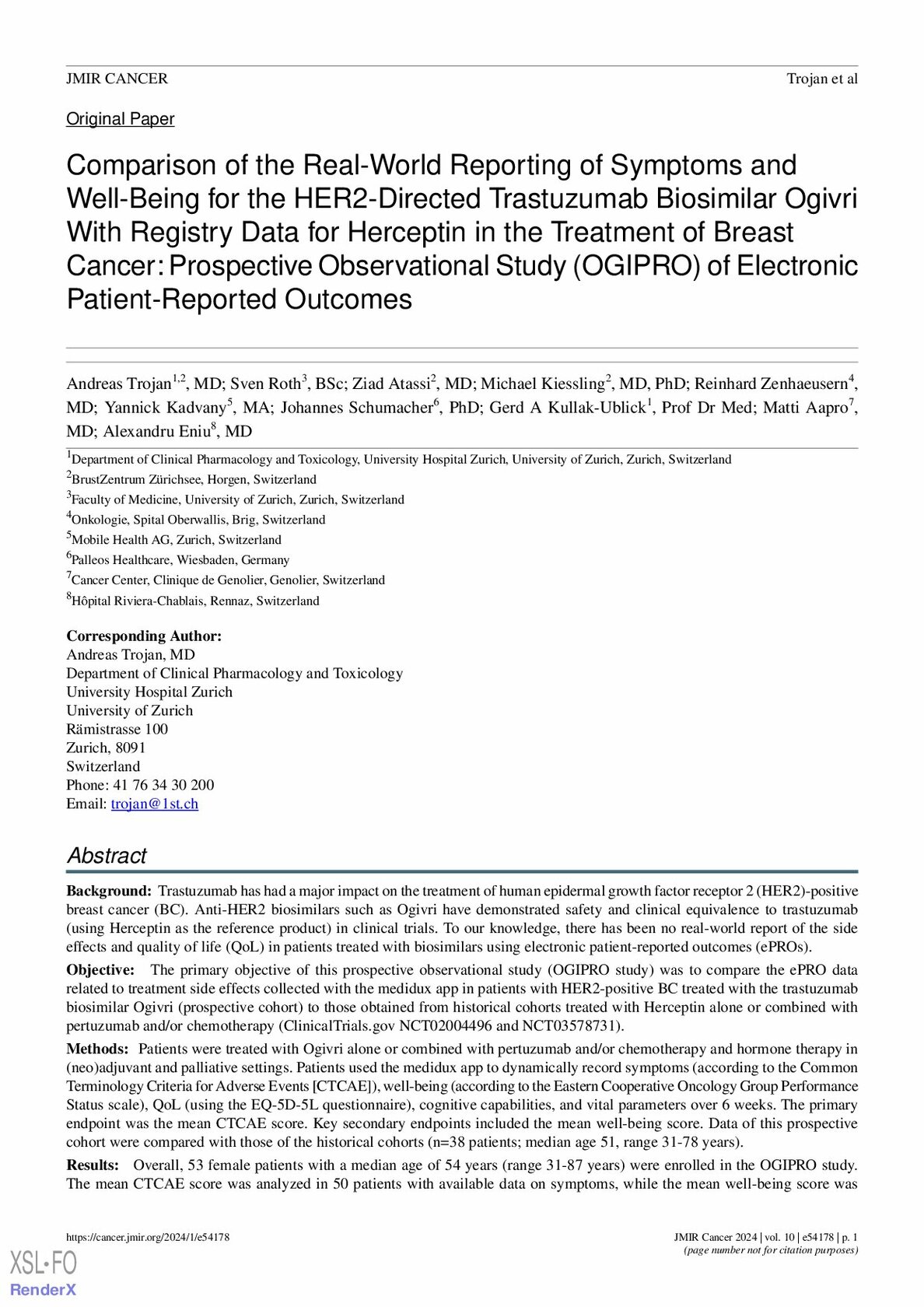 Comparison of the Real-World Reporting of Symptoms and Well-Being for the HER2-Directed Trastuzumab Biosimilar Ogivri