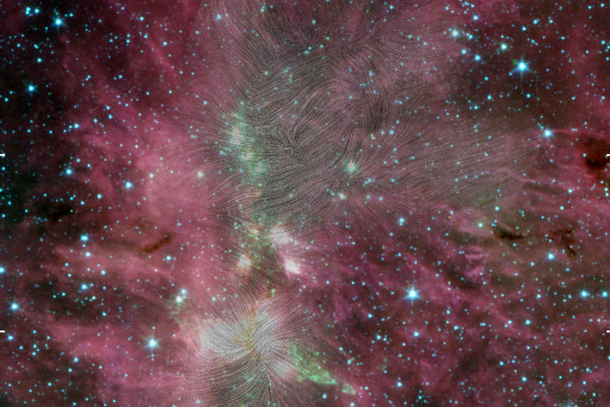 Astronomers map a magnetic 'skeleton' funneling gas into a stellar nursery
