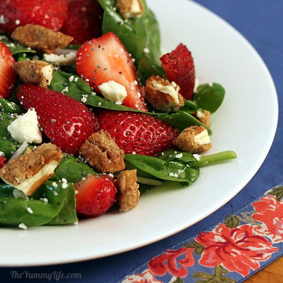 Image result for Spinach\, Strawberry\, Feta and Candied Pecan Salad with Poppy Seed Dressing